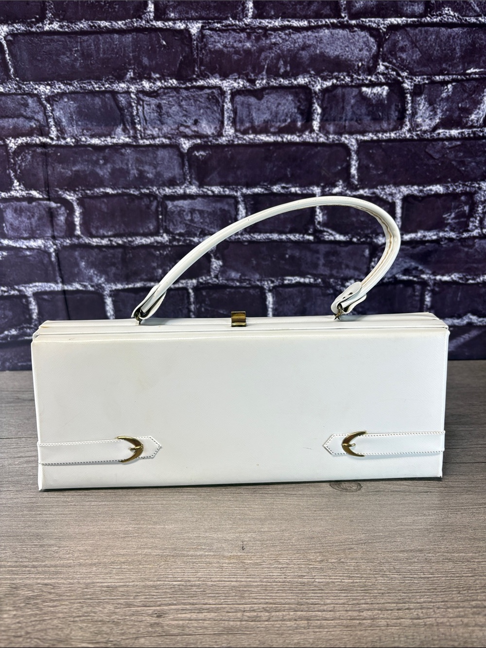 Vintage White Structured Top-Handle Evening Bag